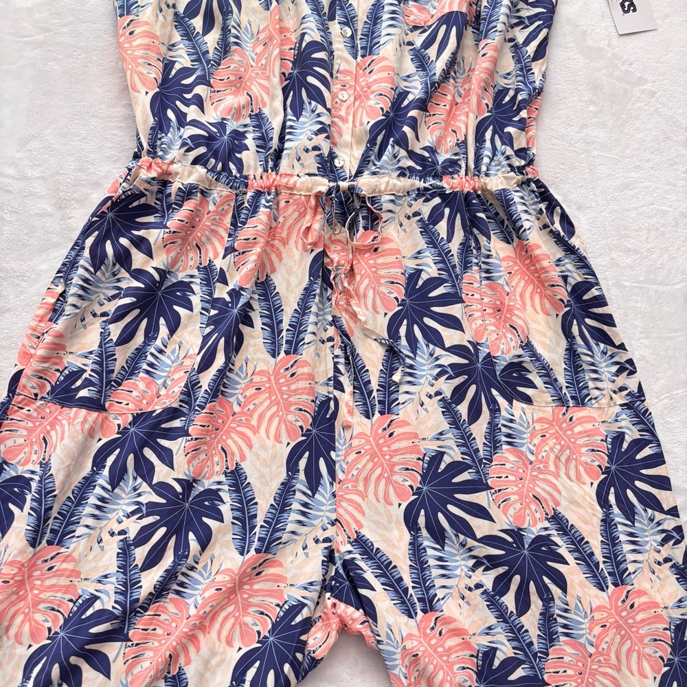 MUK LUKS Long Sleeve Wide Leg Tropical Print Utility Jumpsuit--NWT--2X - Picture 7 of 16